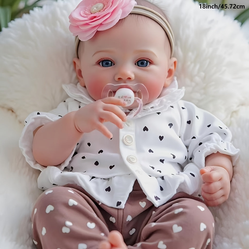 18-inch Realistic Vinyl Little Heart Print Top Meadow Handmade Open-Eyed Reborn Doll