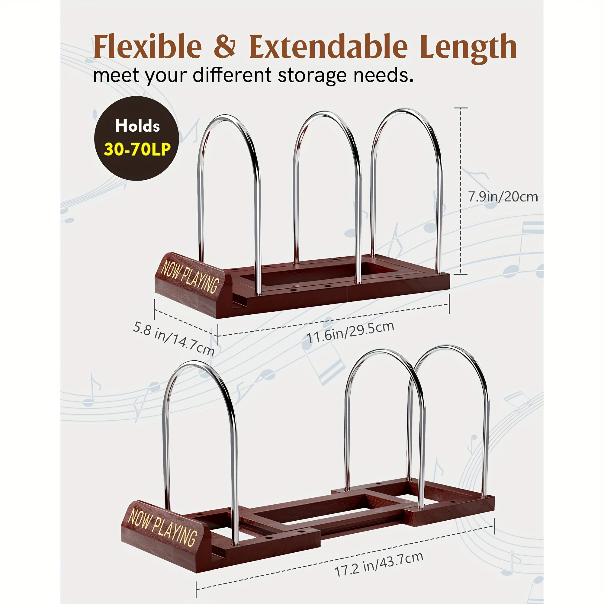 Wooden Vinyl Record Holder, 30-70 LPs Expandable Display Stand