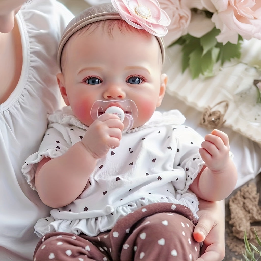 18-inch Realistic Vinyl Little Heart Print Top Meadow Handmade Open-Eyed Reborn Doll