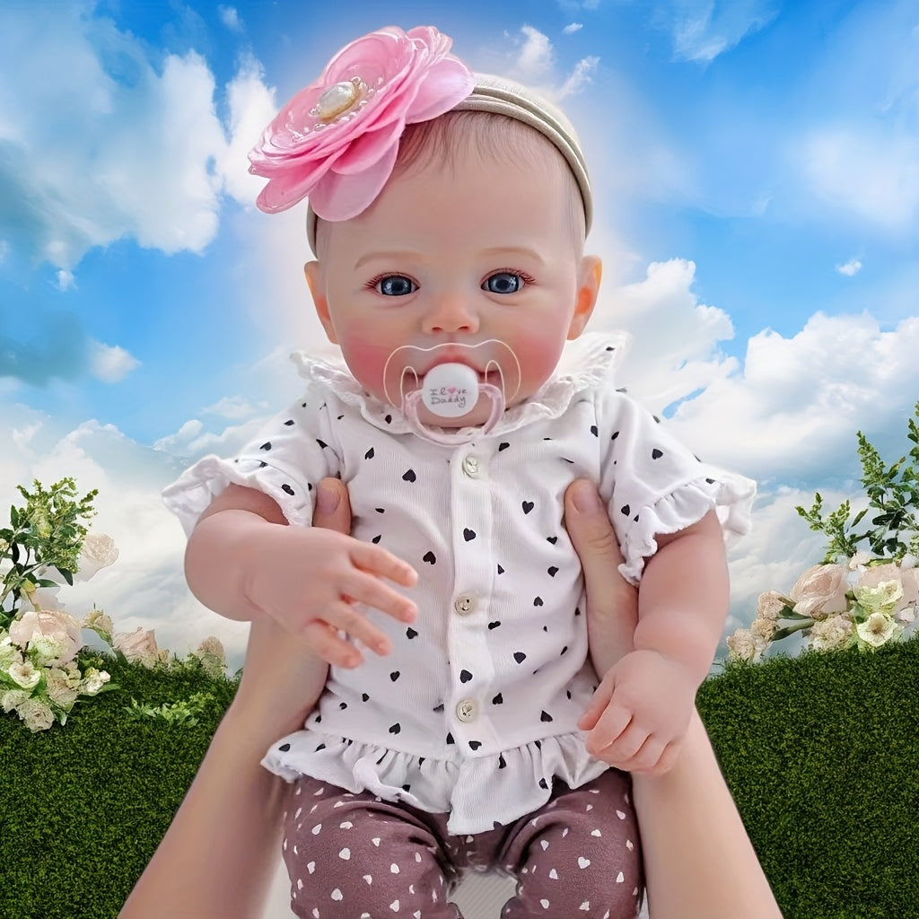 18-inch Realistic Vinyl Little Heart Print Top Meadow Handmade Open-Eyed Reborn Doll
