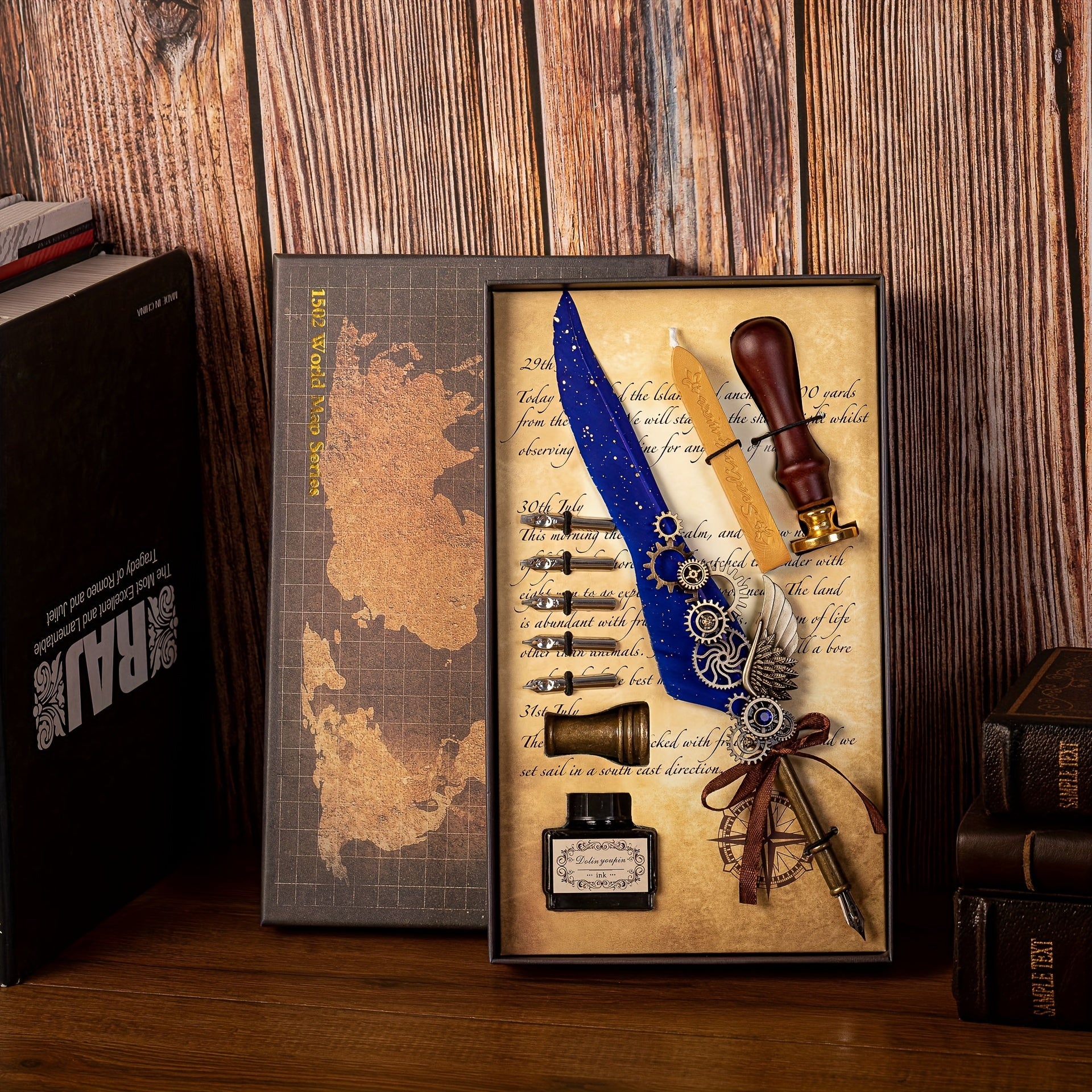 1 set of artificial feathers vintage mechanical gear pen