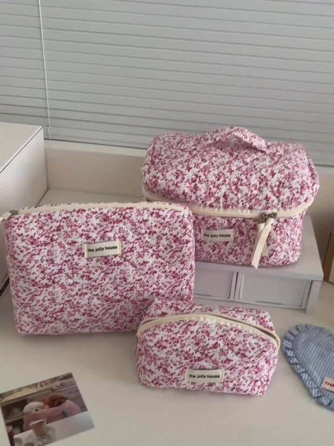 3pcs Girls' Floral Cosmetic Bag Set