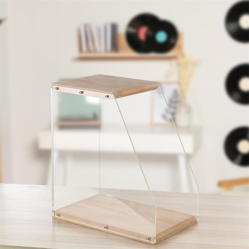 Wooden LP Record Stand, Transparent Acrylic Record Storage Rack for Desktop