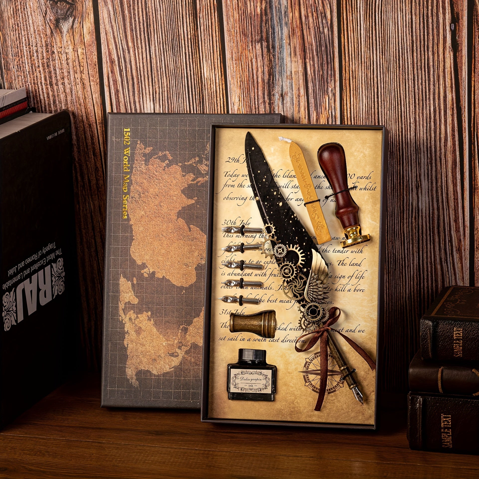 1 set of artificial feathers vintage mechanical gear pen