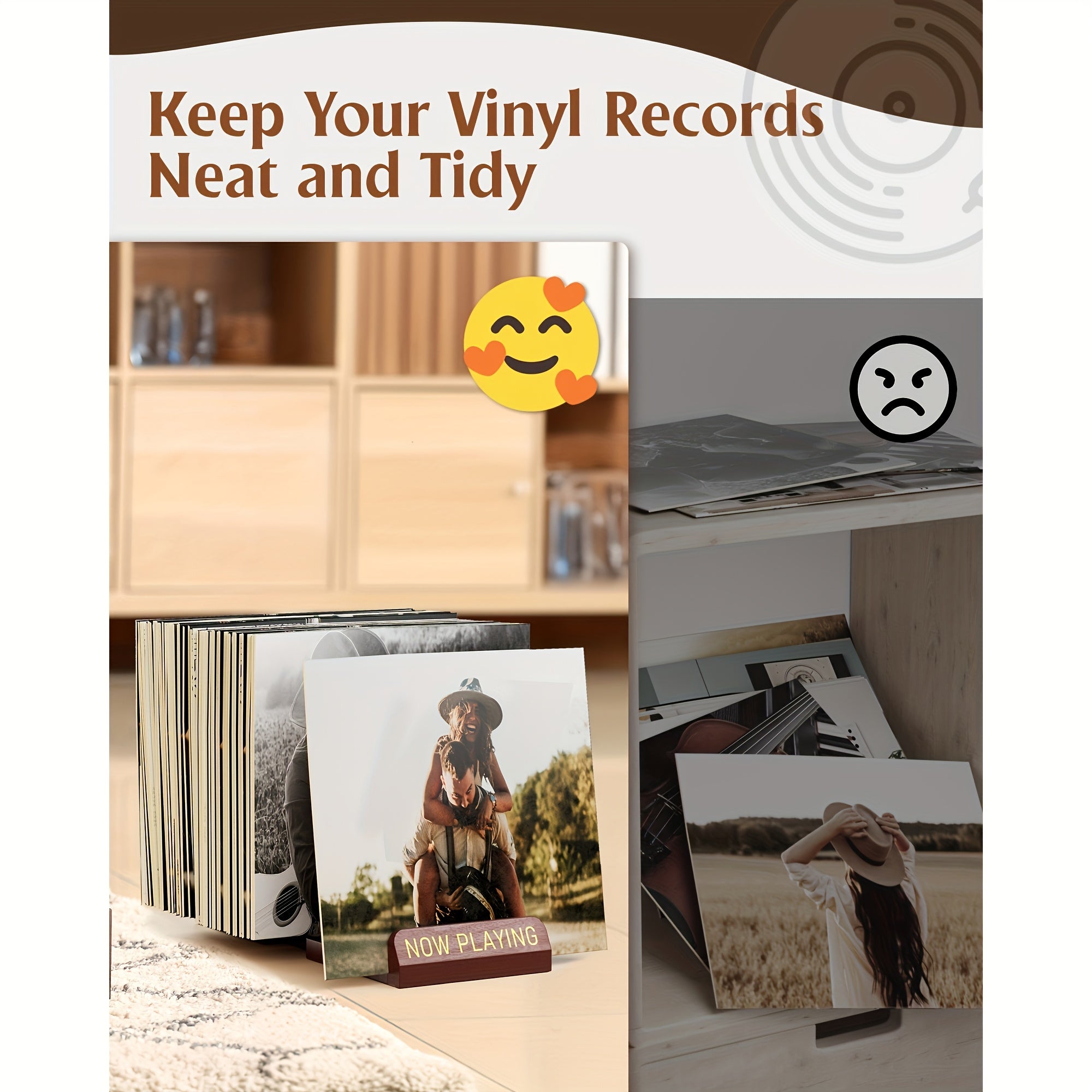 Wooden Vinyl Record Holder, 30-70 LPs Expandable Display Stand
