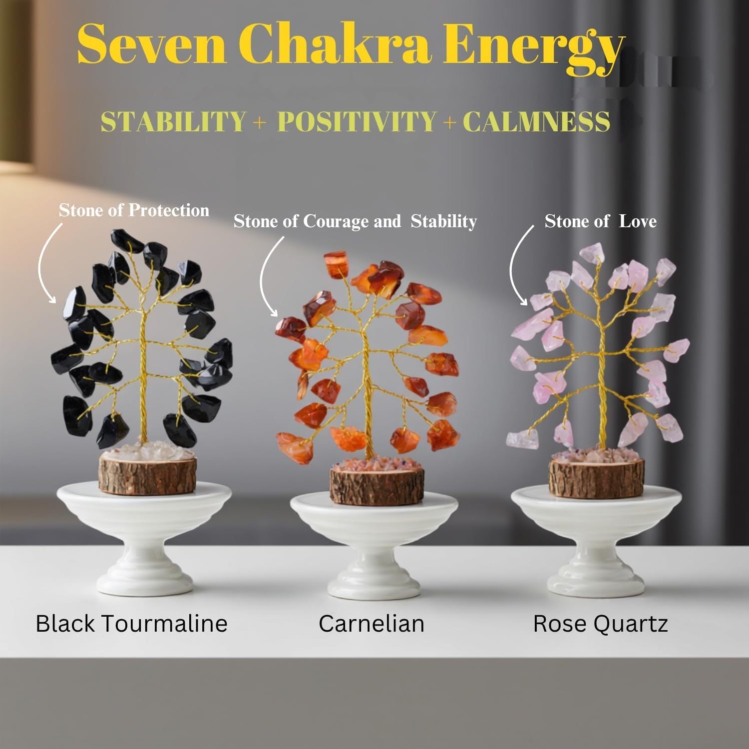 12pcs Crystal Tree of Life Set – Mini 7 Chakra Gemstone Trees