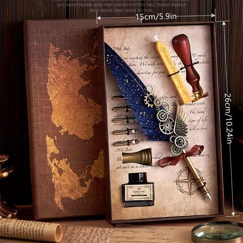 1 set of artificial feathers vintage mechanical gear pen