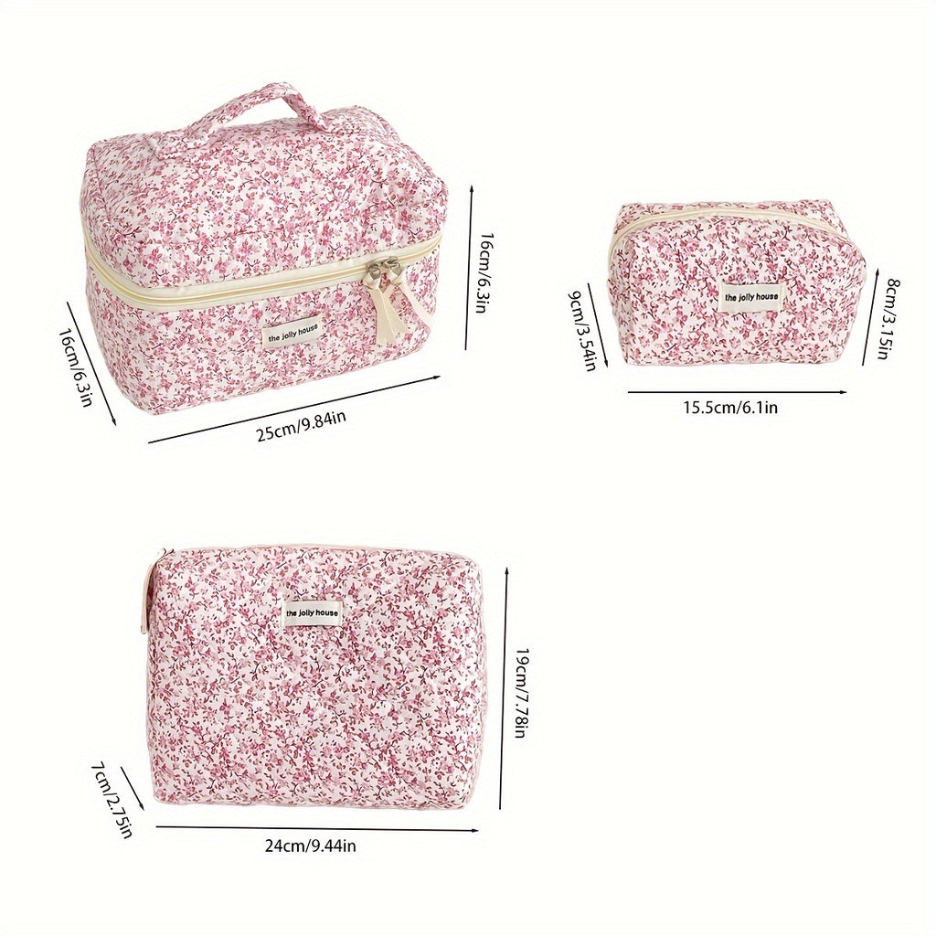 3pcs Girls' Floral Cosmetic Bag Set