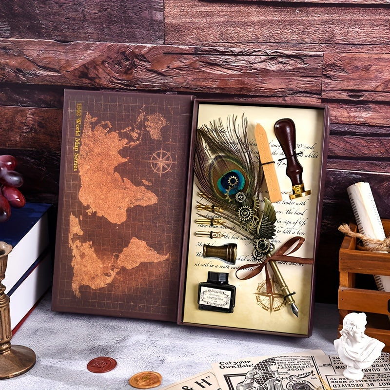 1 set of artificial feathers vintage mechanical gear pen