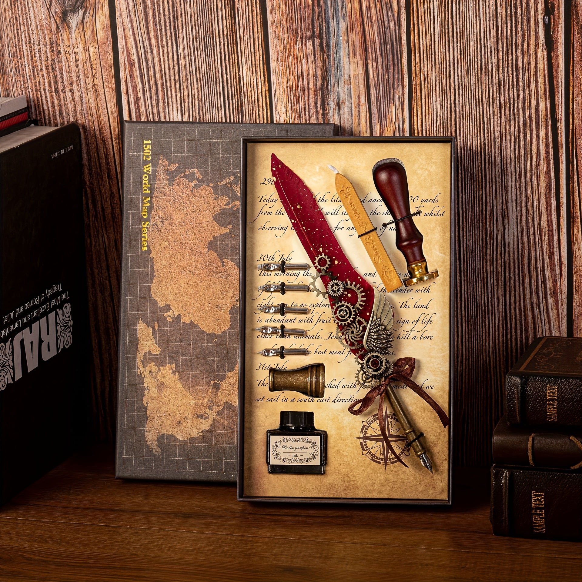 1 set of artificial feathers vintage mechanical gear pen