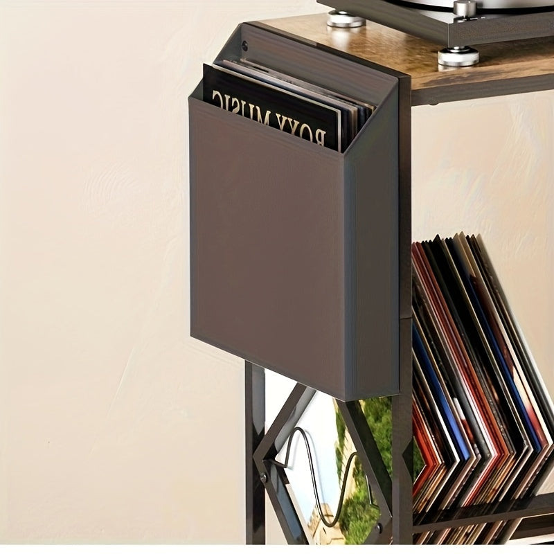 Retro-Style Vinyl Record Storage Rack with CD Holder
