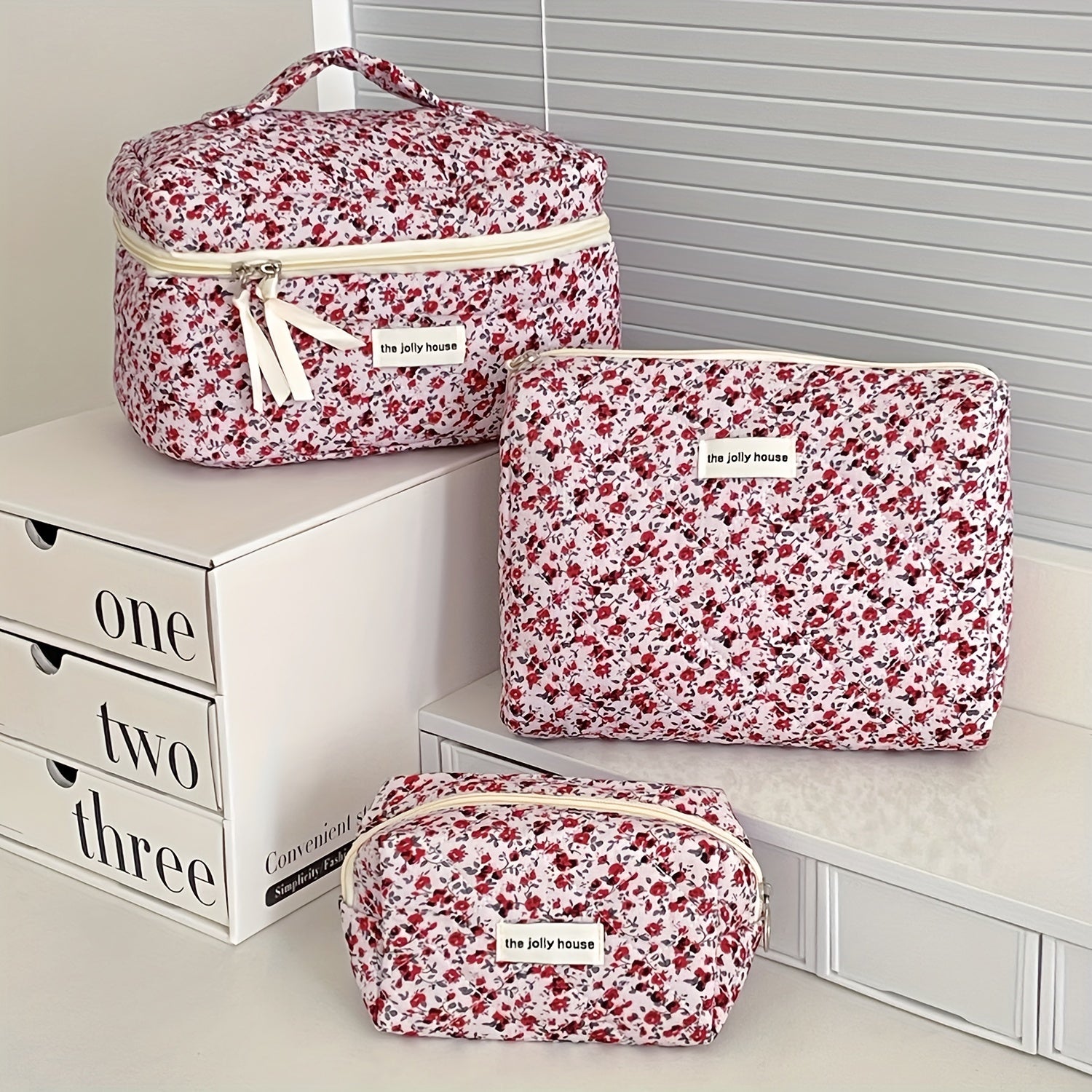 3pcs Girls' Floral Cosmetic Bag Set
