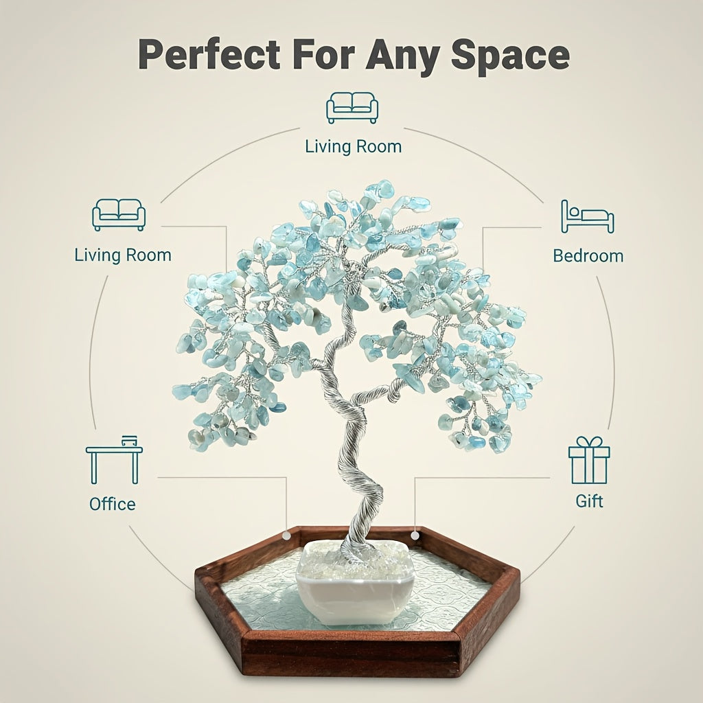 Handmade Aquamarine Crystal Tree of Life Bonsai