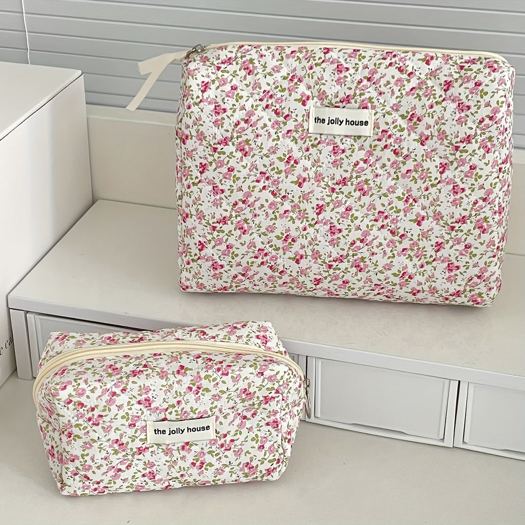3pcs Girls' Floral Cosmetic Bag Set