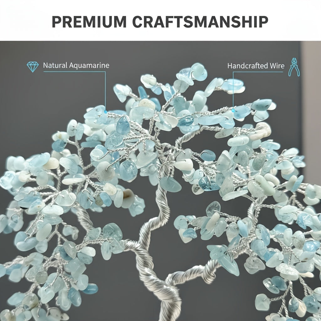 Handmade Aquamarine Crystal Tree of Life Bonsai