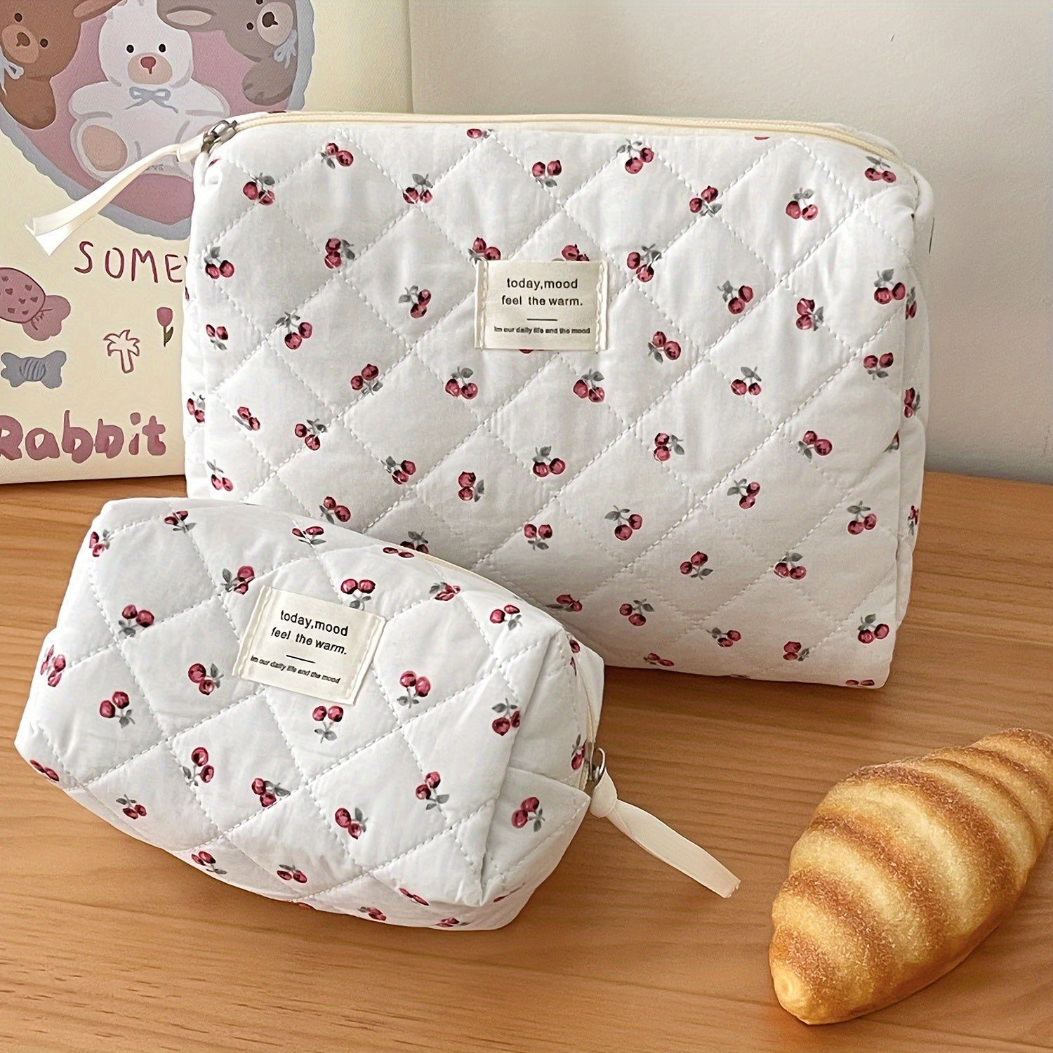 3pcs Quilted Sauce Fruit Cosmetic Bag