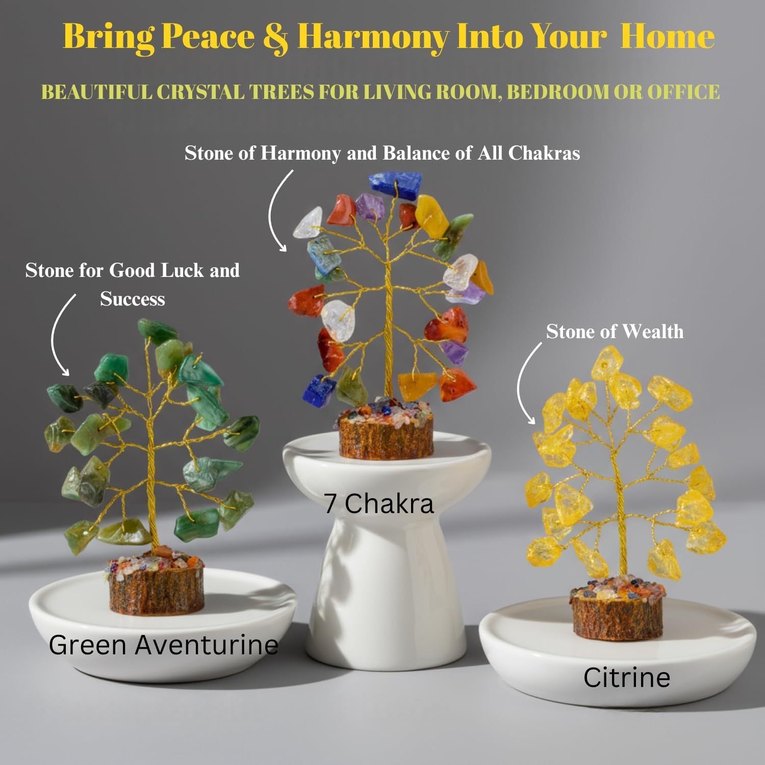 12pcs Crystal Tree of Life Set – Mini 7 Chakra Gemstone Trees