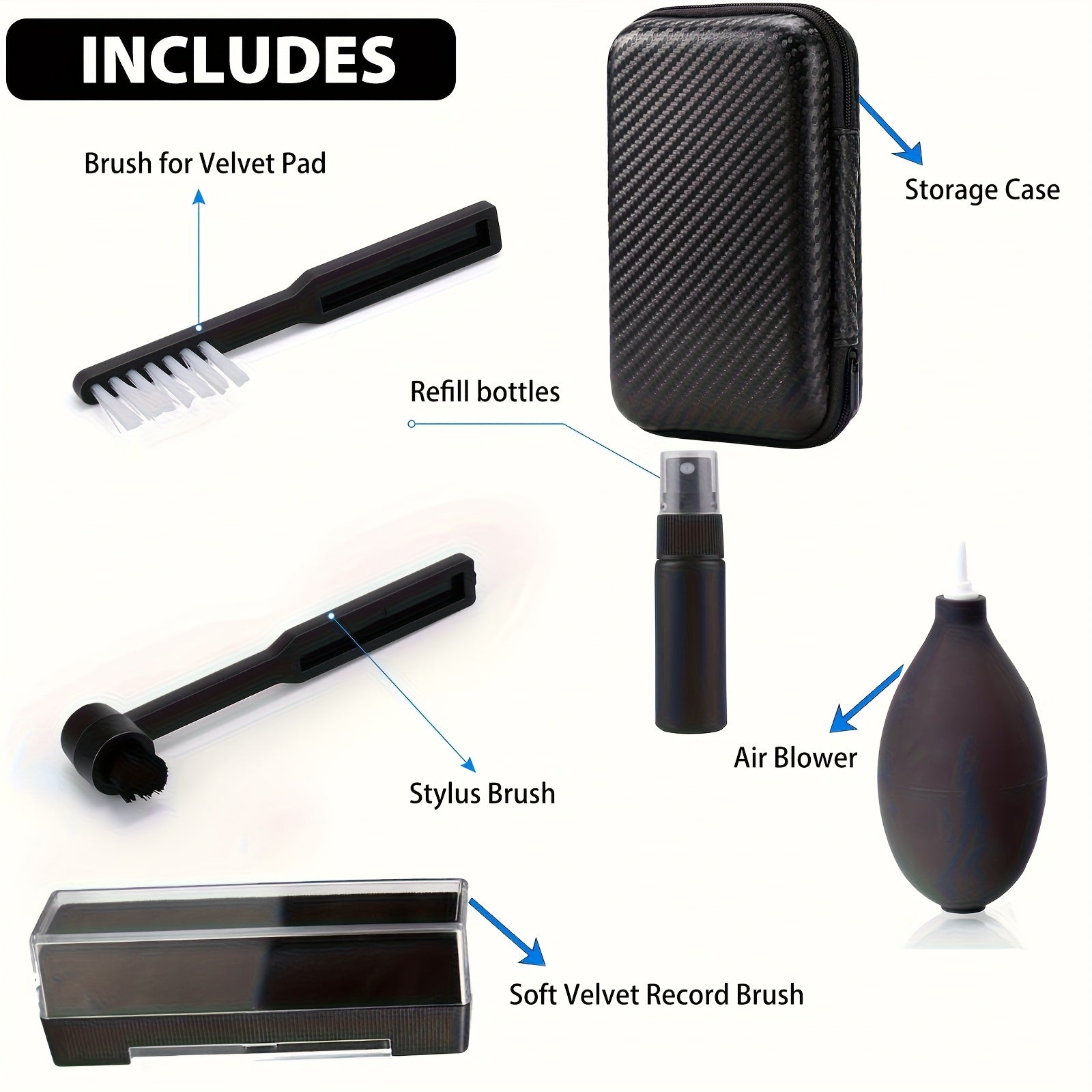 6pcs Professional Vinyl Record Cleaning Kit with Velvet Brush