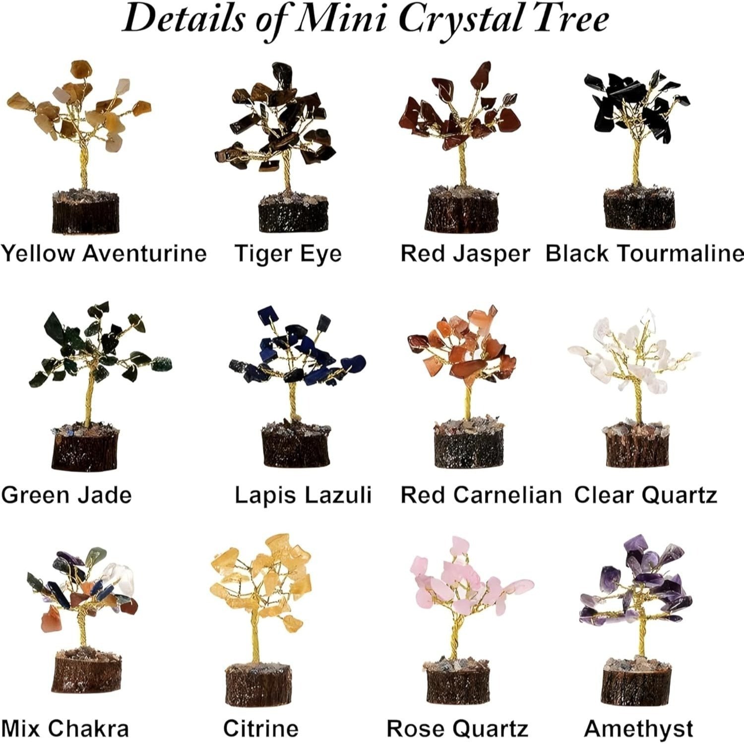 12pcs Crystal Tree of Life Set – Mini 7 Chakra Gemstone Trees