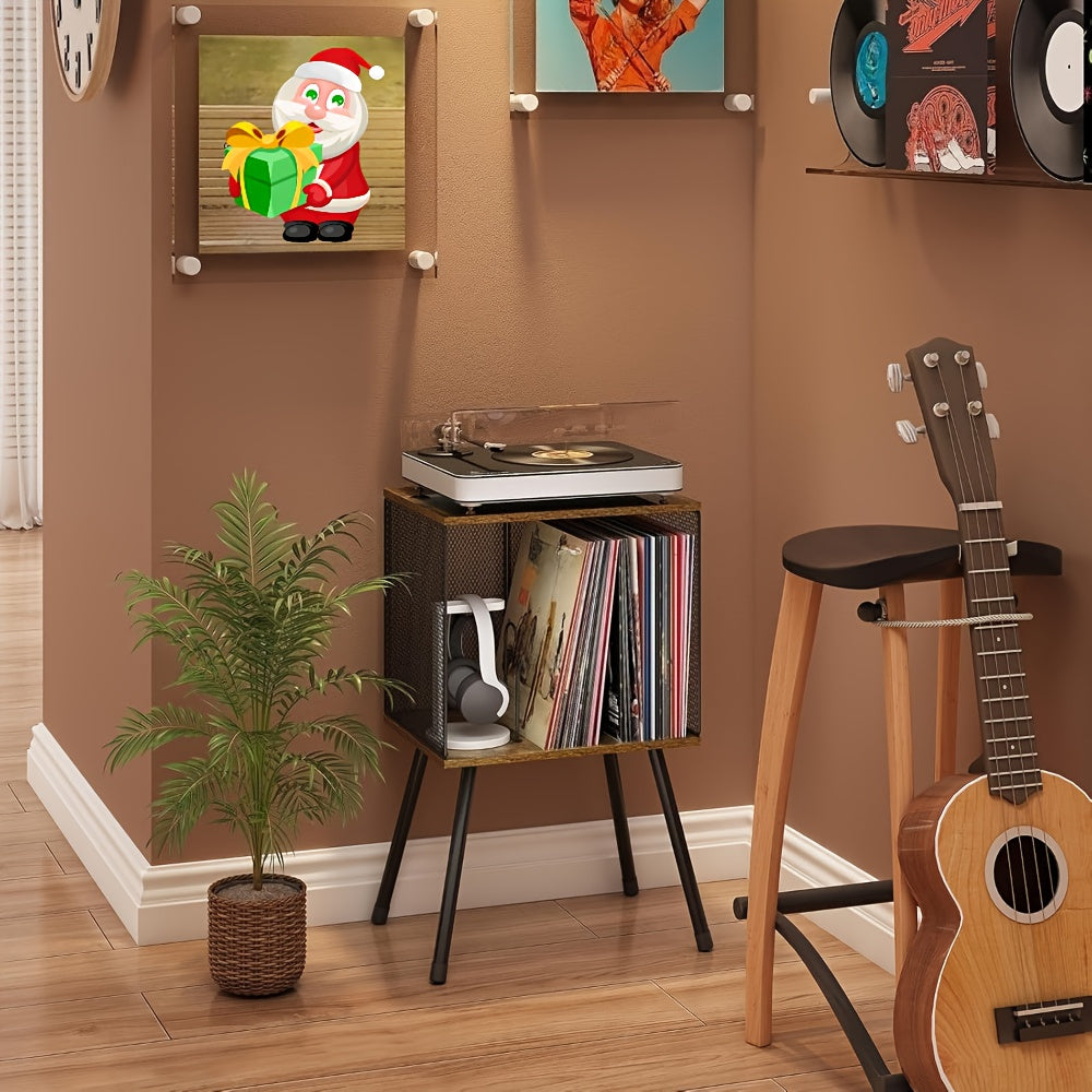 Vinyl Record Player Stand with Storage Shelf, 4 Legs + 2 Divided Shelves