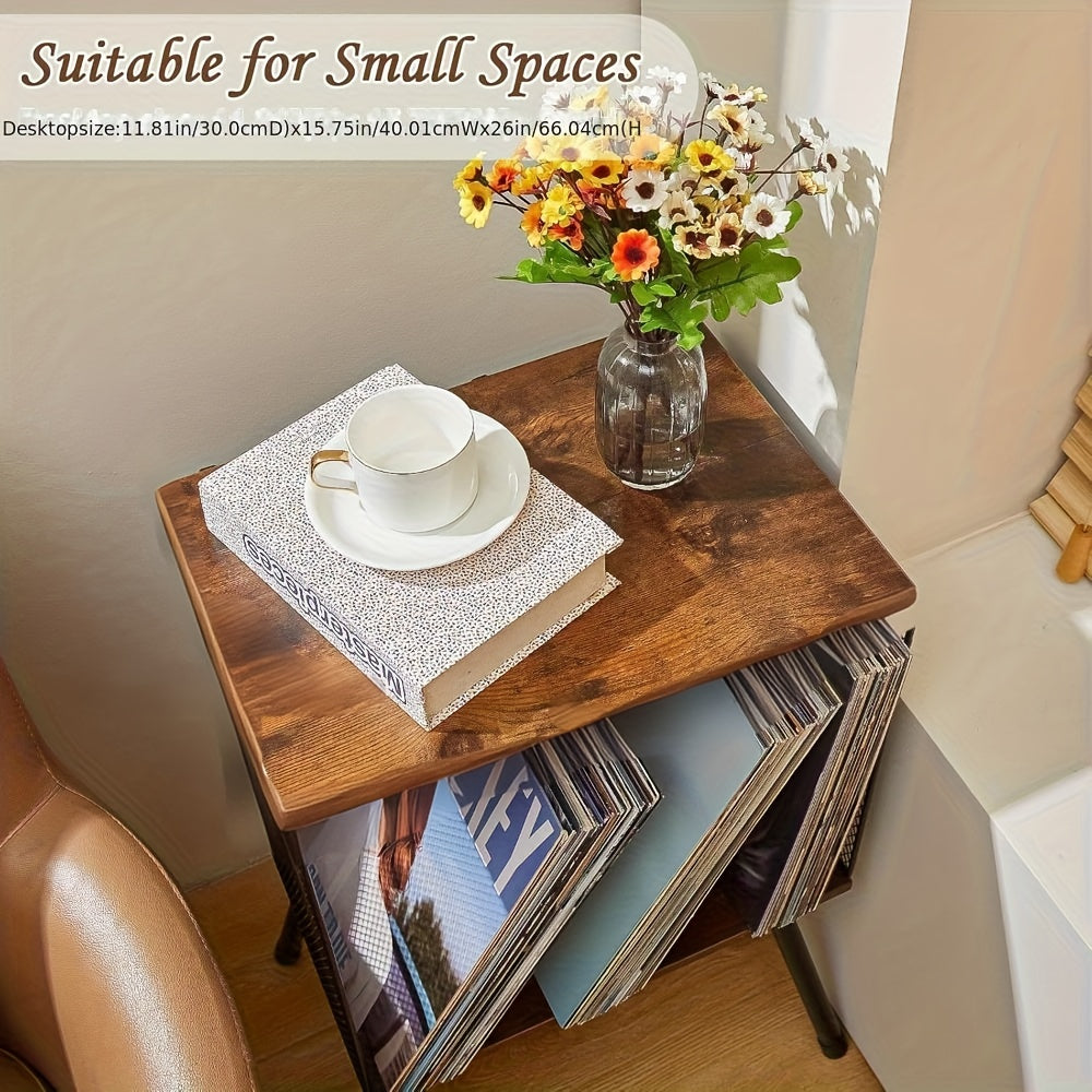 Vinyl Record Player Stand with Storage Shelf, 4 Legs + 2 Divided Shelves