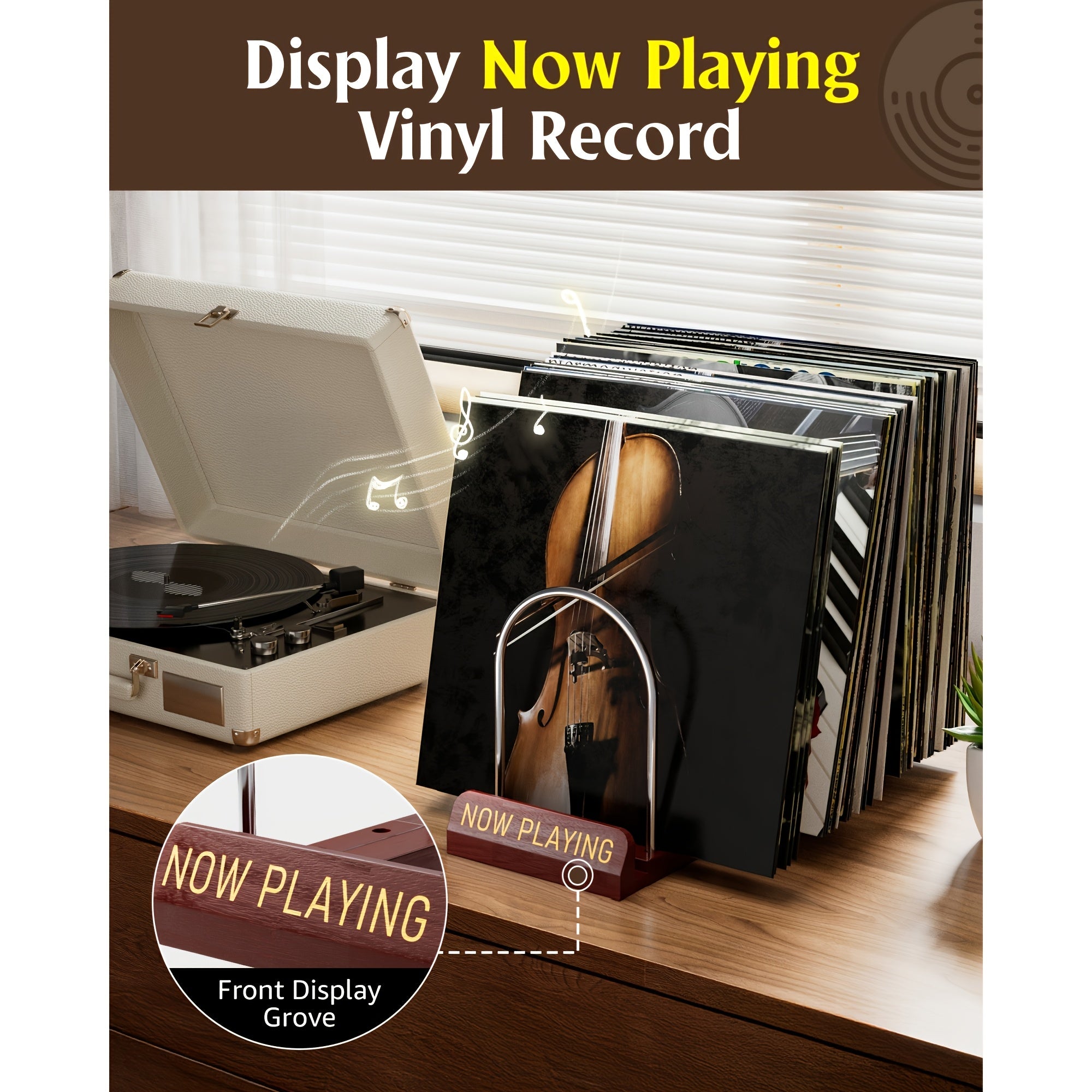 Wooden Vinyl Record Holder, 30-70 LPs Expandable Display Stand