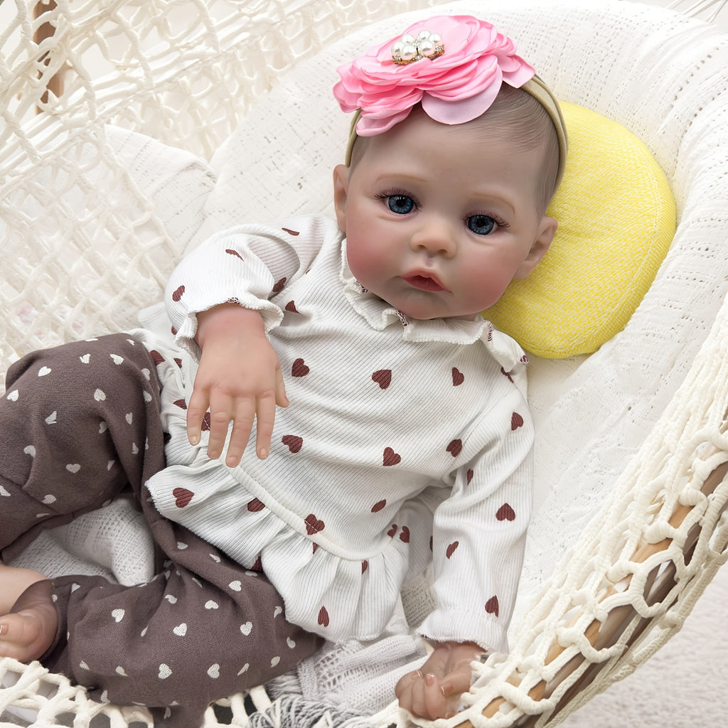 18-inch Realistic Vinyl Little Heart Print Top Meadow Handmade Open-Eyed Reborn Doll