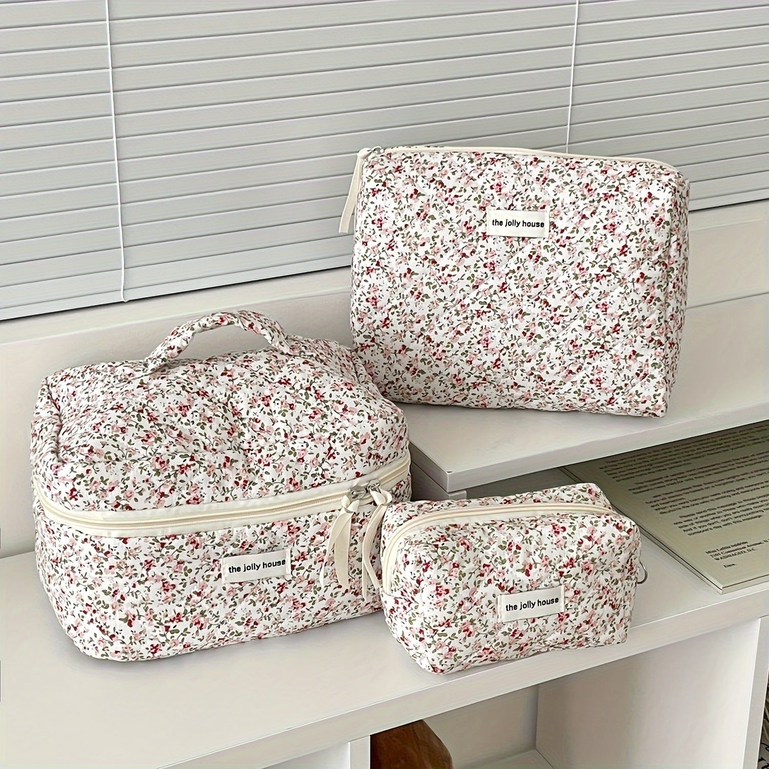 3pcs Girls' Floral Cosmetic Bag Set