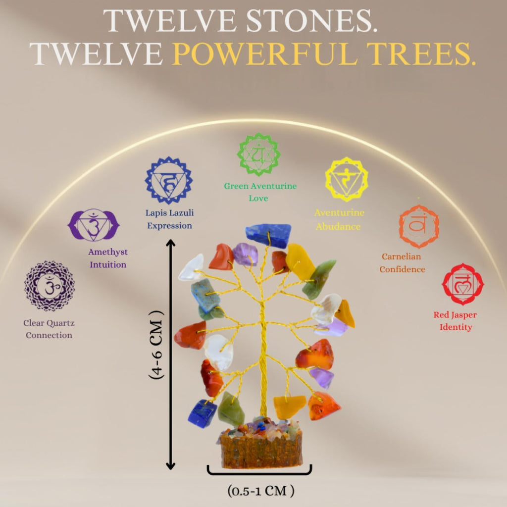 12pcs Crystal Tree of Life Set – Mini 7 Chakra Gemstone Trees