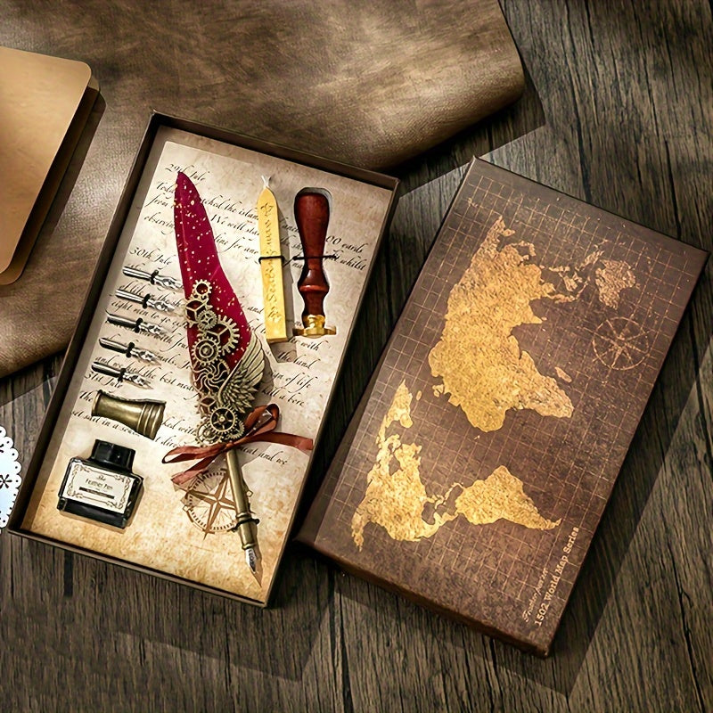 1 set of artificial feathers vintage mechanical gear pen