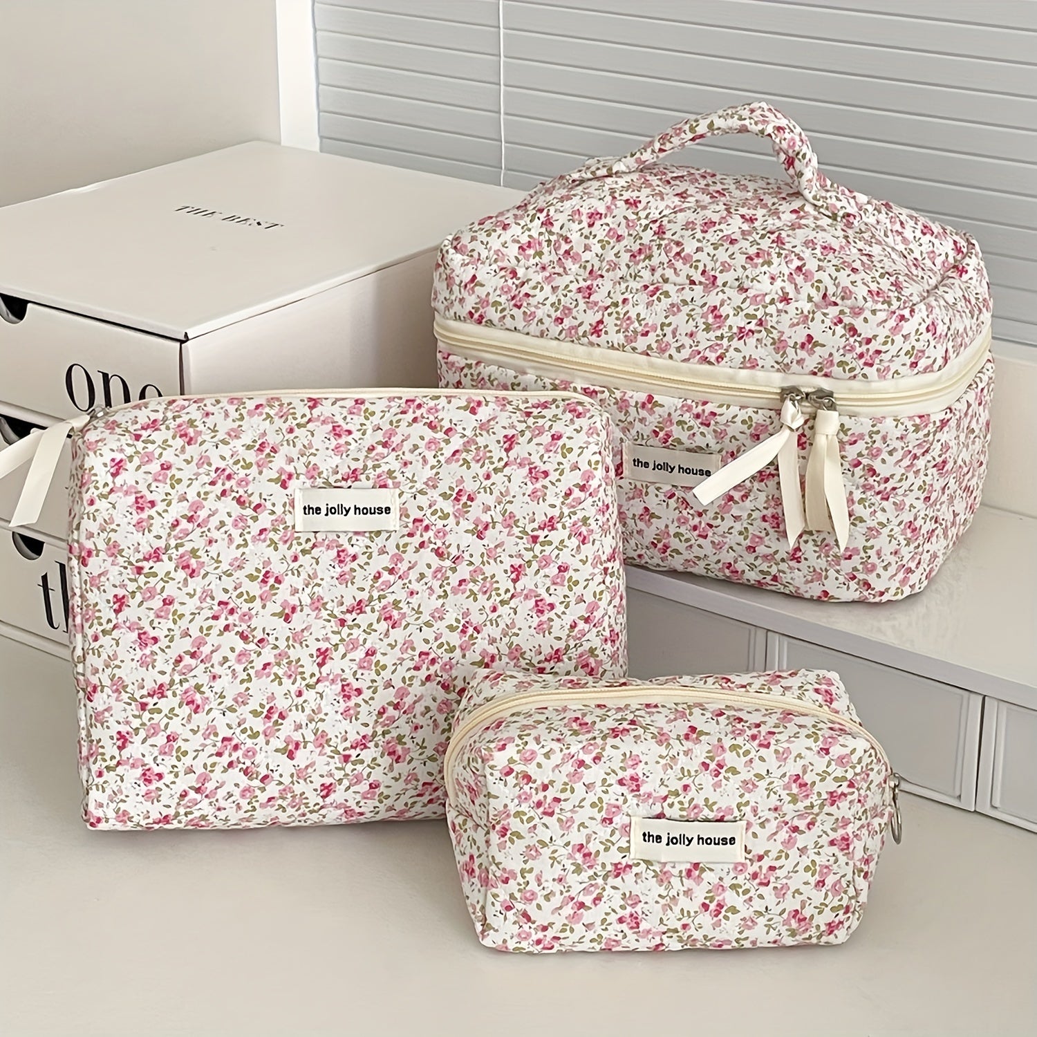 3pcs Girls' Floral Cosmetic Bag Set