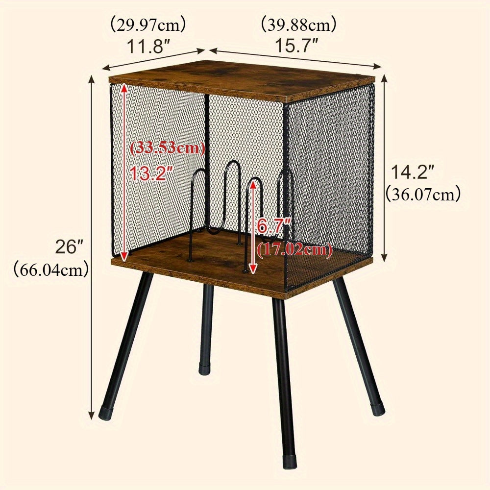 Vinyl Record Player Stand with Storage Shelf, 4 Legs + 2 Divided Shelves