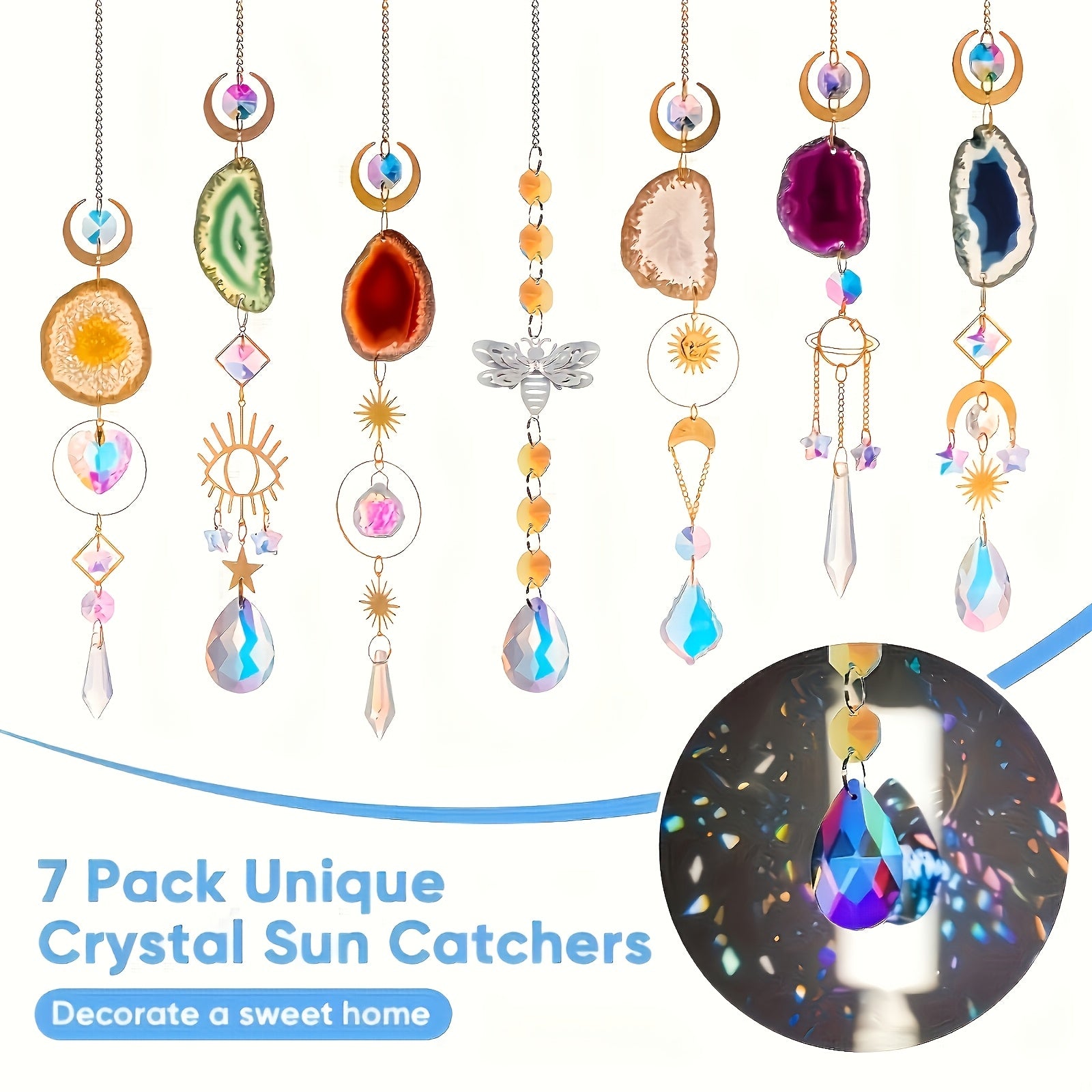 7pcs Crystal Sun Catchers, Hanging Sun Catcher with Crystal Lamp