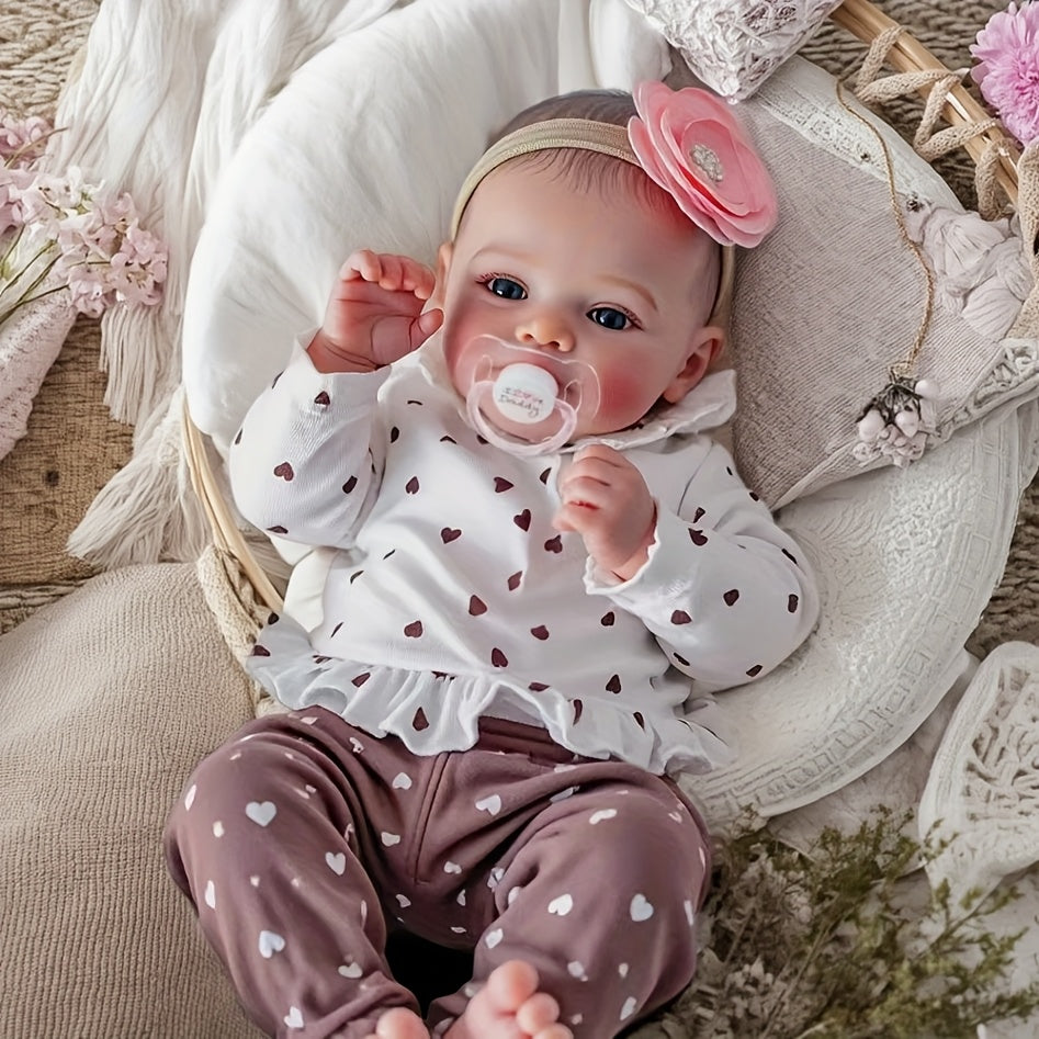 18-inch Realistic Vinyl Little Heart Print Top Meadow Handmade Open-Eyed Reborn Doll