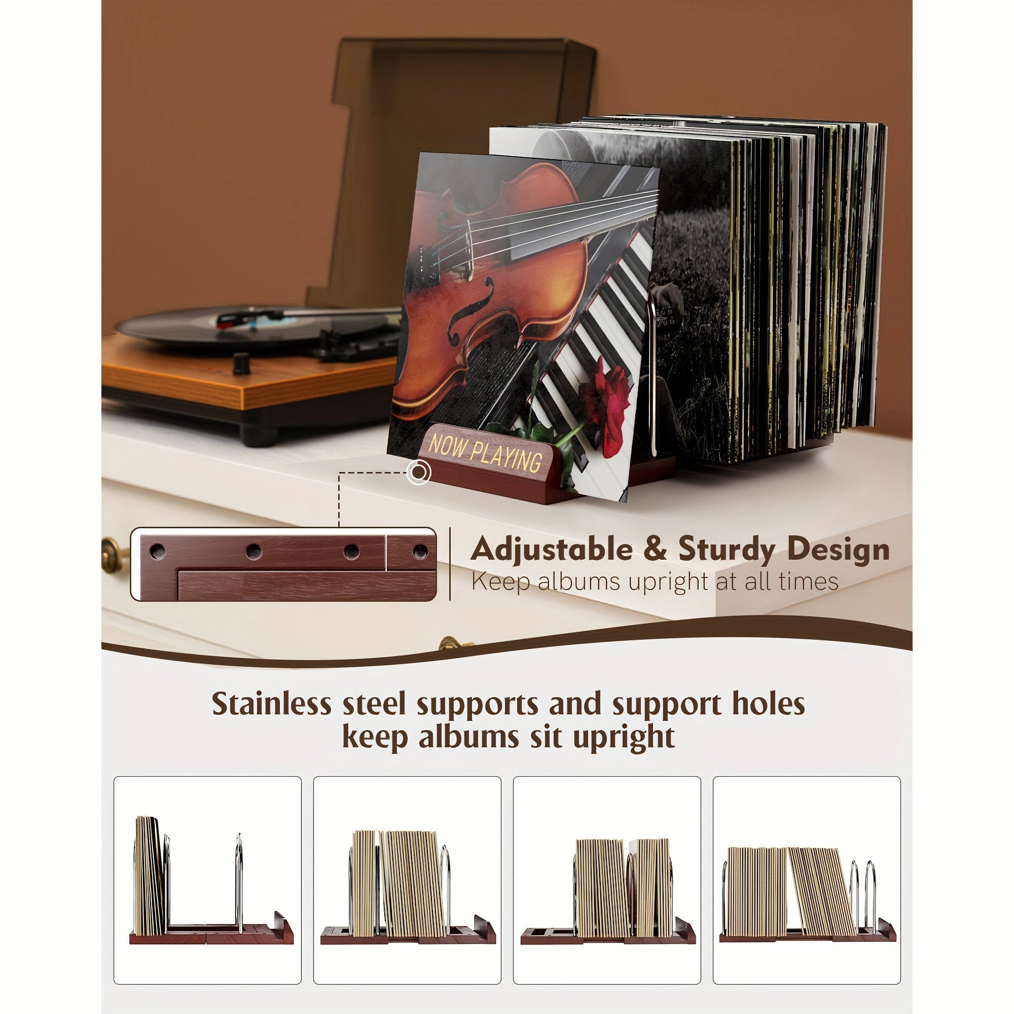 Wooden Vinyl Record Holder, 30-70 LPs Expandable Display Stand