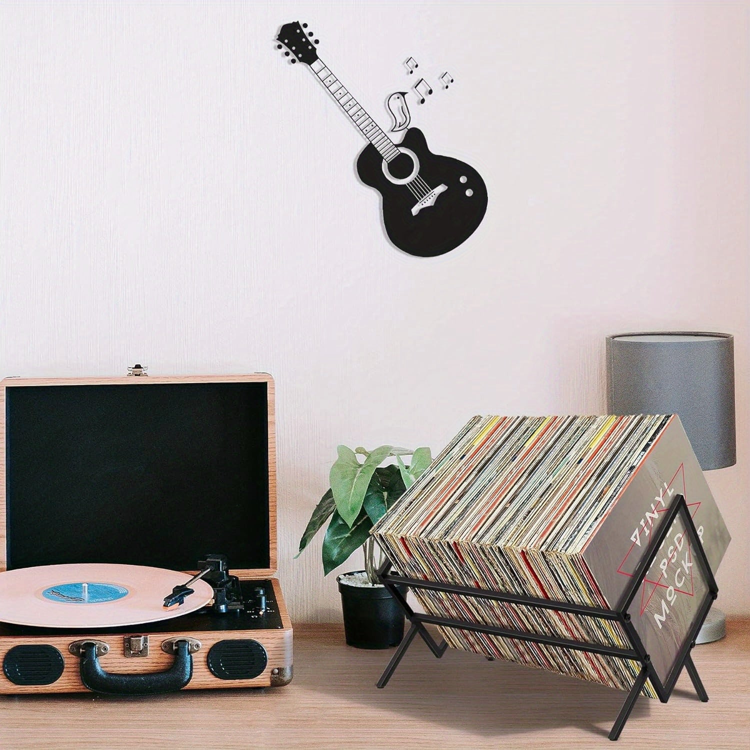 Modern Black Metal Vinyl Record Rack: Holds 80-100 Records