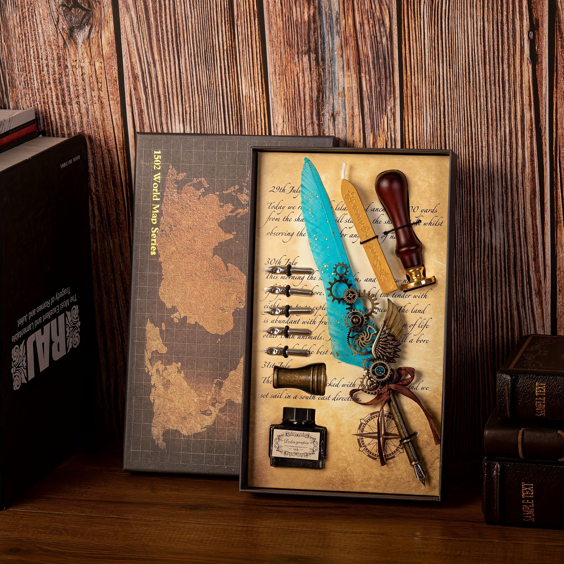 1 set of artificial feathers vintage mechanical gear pen