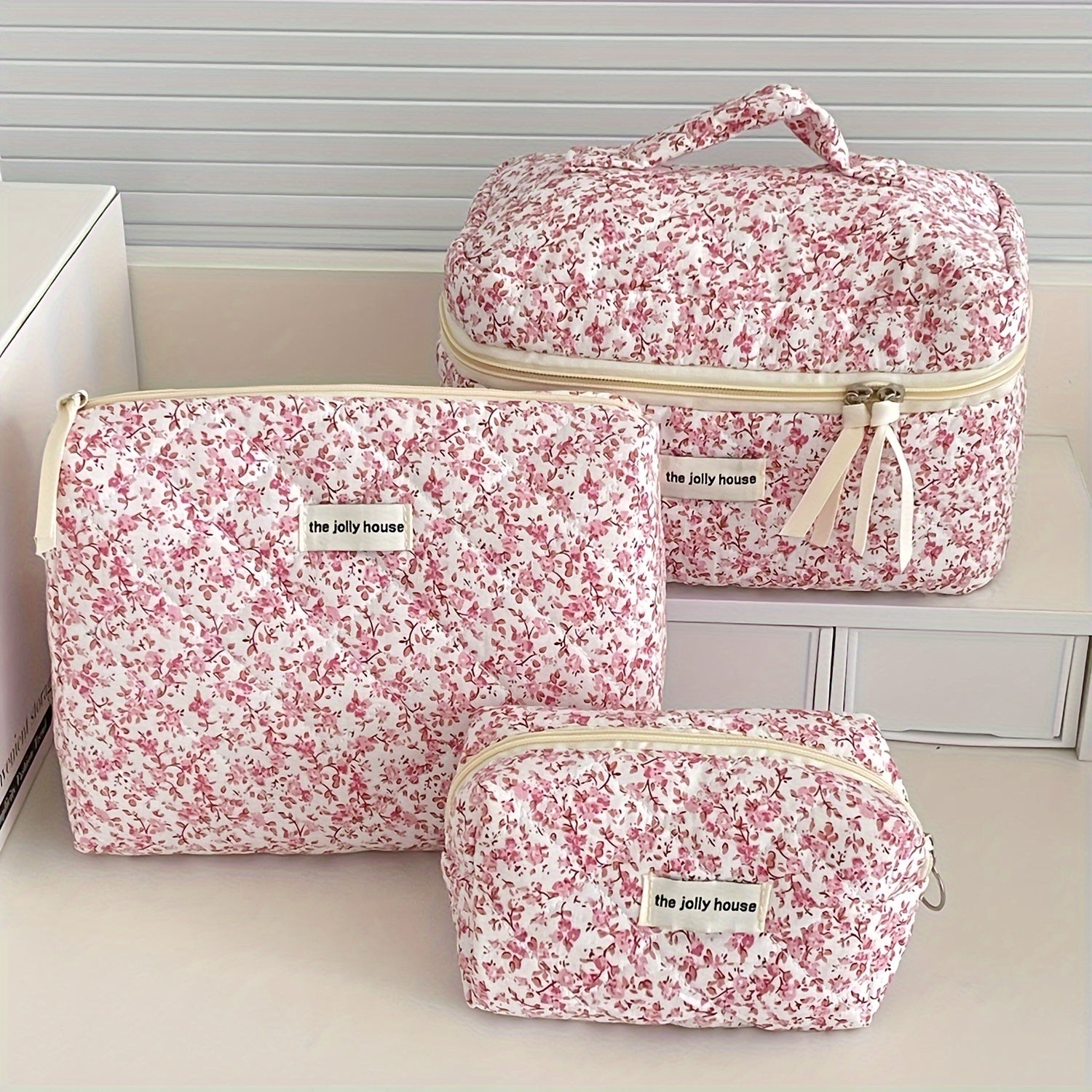 3pcs Girls' Floral Cosmetic Bag Set