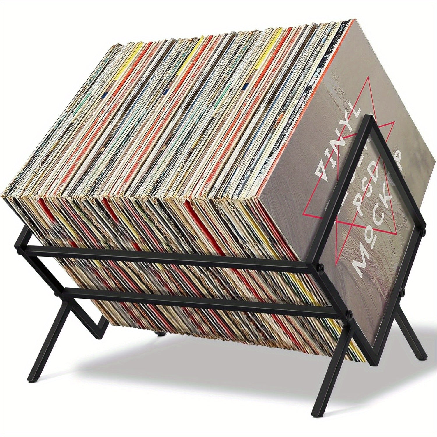 Modern Black Metal Vinyl Record Rack: Holds 80-100 Records