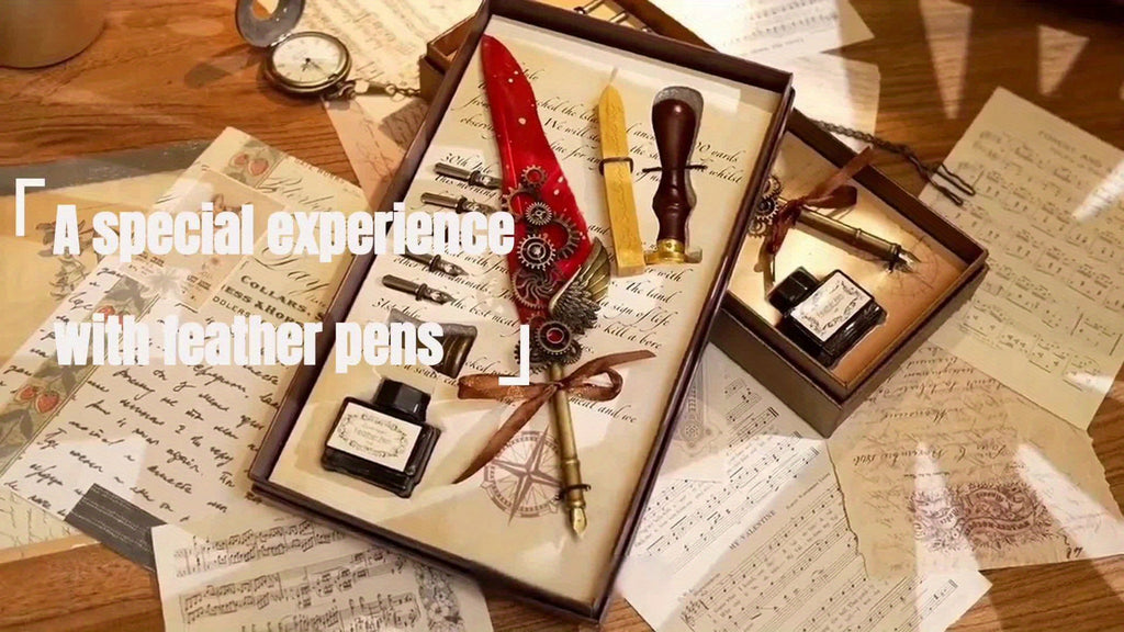 1 set of artificial feathers vintage mechanical gear pen