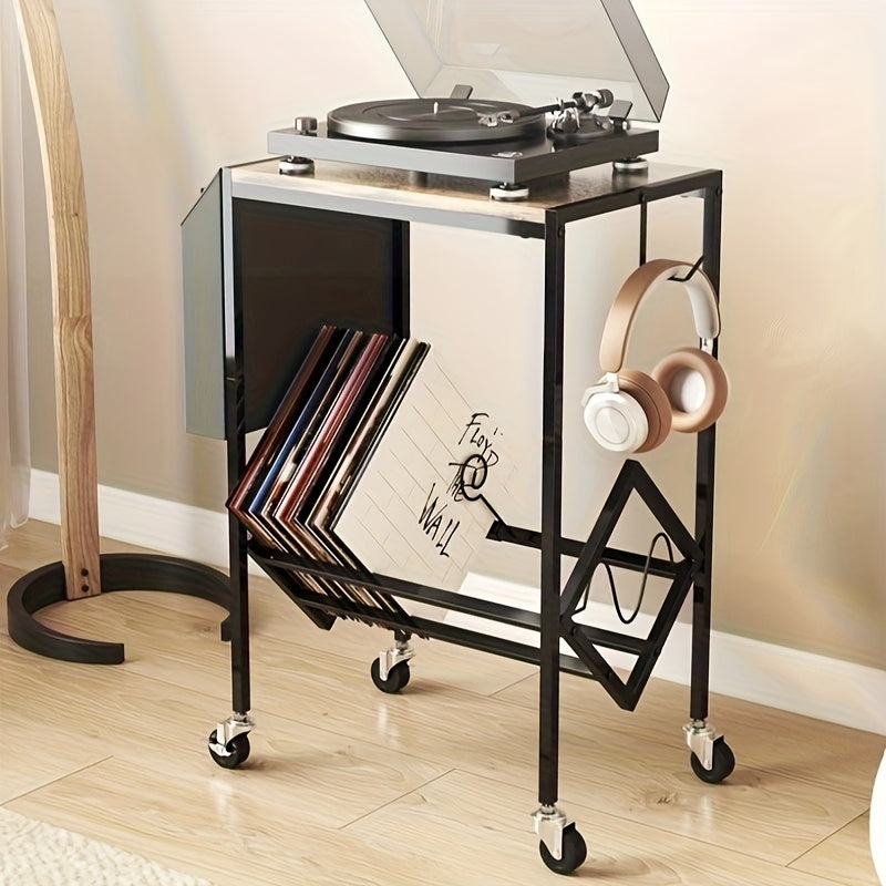 Retro-Style Vinyl Record Storage Rack with CD Holder