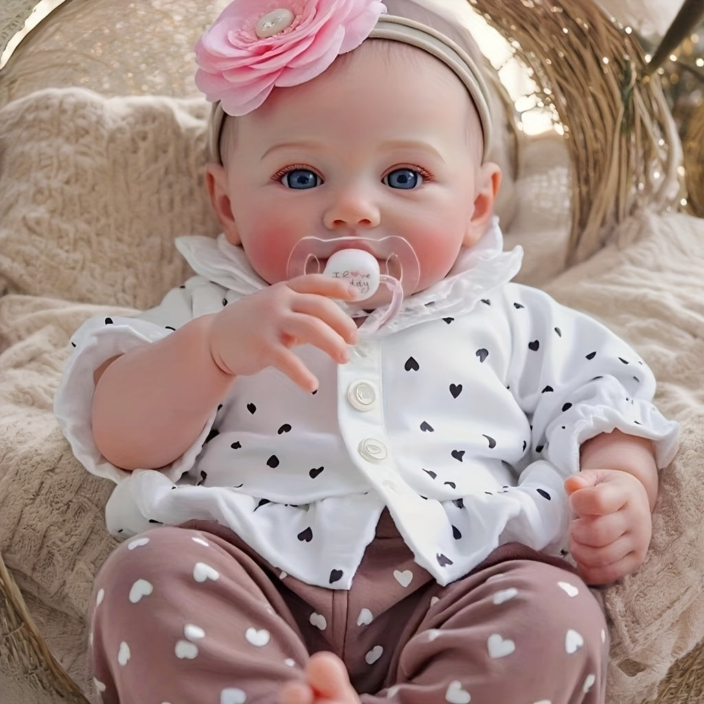 18-inch Realistic Vinyl Little Heart Print Top Meadow Handmade Open-Eyed Reborn Doll
