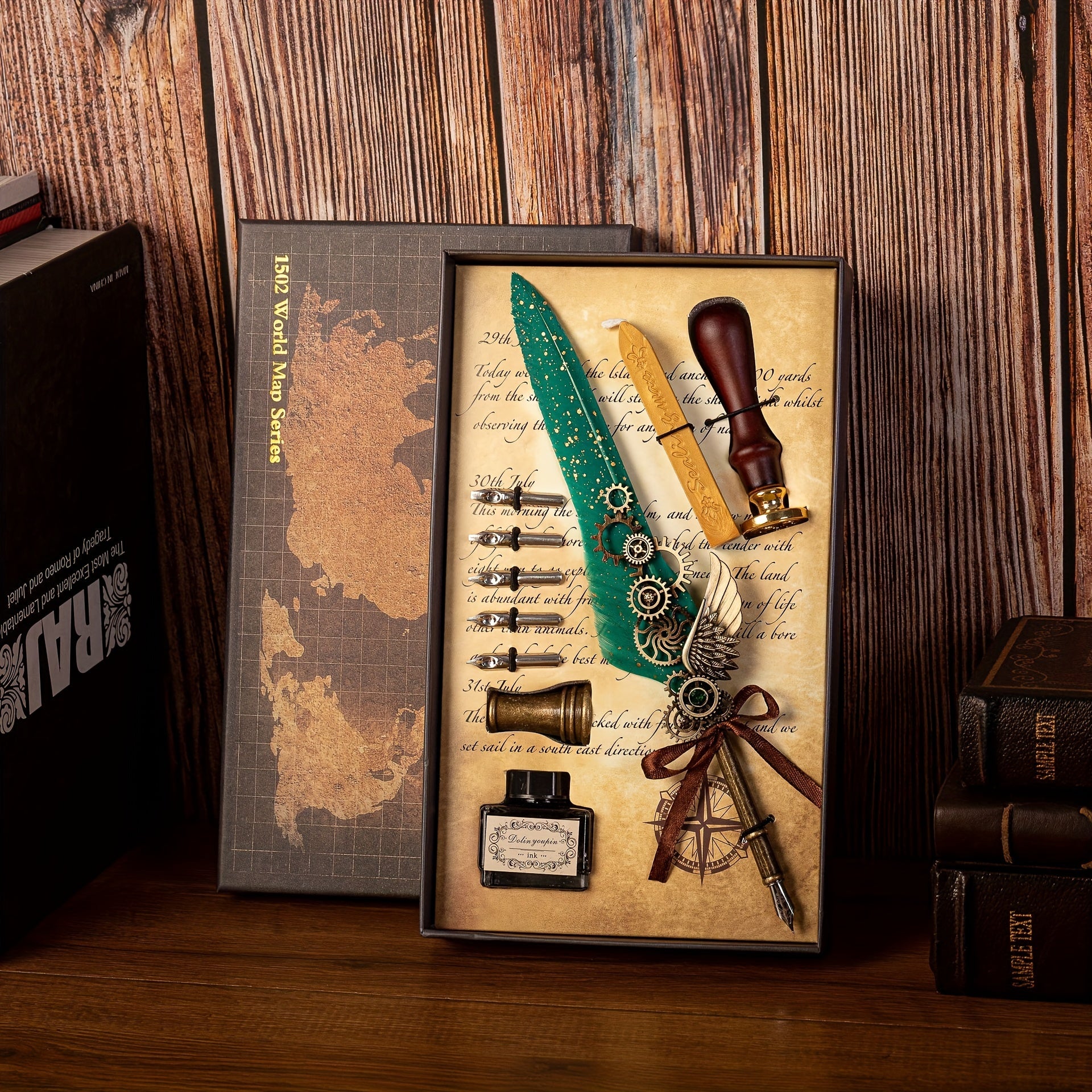 1 set of artificial feathers vintage mechanical gear pen