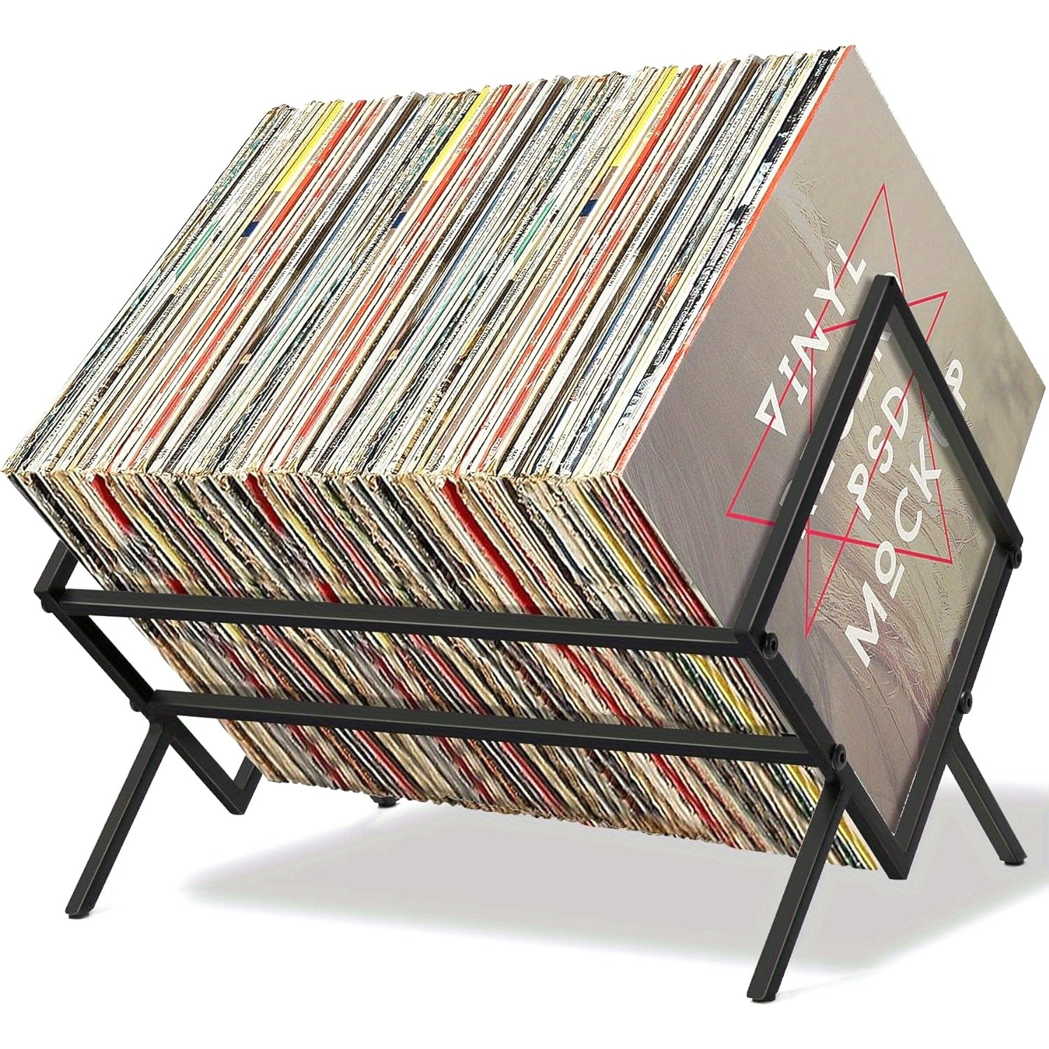 Modern Black Metal Vinyl Record Rack: Holds 80-100 Records
